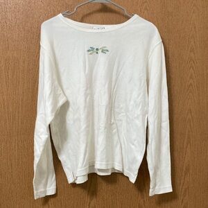 Twenty White Long Sleeve Tee with Embroidery